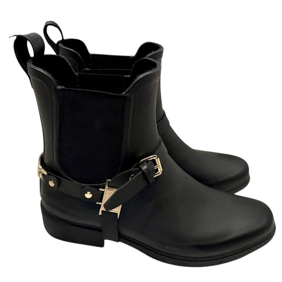 Karl Lagerfeld Shoes - Women’s Karl Lagerfeld Paris Black & Gold Waterproof Ankle Rainboots: Size 7